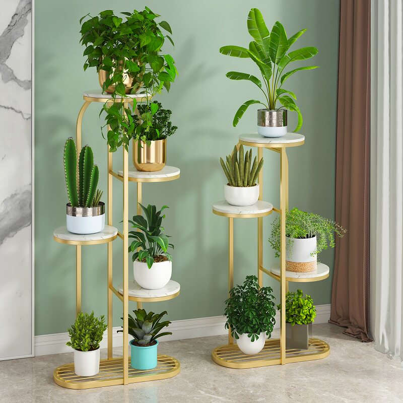 Living Room Floor Type Flower Shelf Iron Art Small Space Balcony Multilayer Shelve Room Modern Minima Gold Gross Flower Pot Shelf