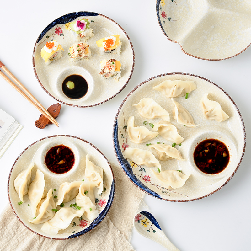 Dumpling plate with vinegar plate home creative irregular ceramic plate deep plate ins net red plate Japanese tableware