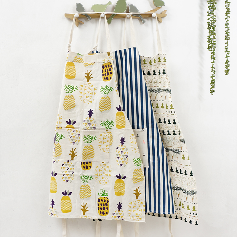 Apron women's home kitchen cute cotton linen Korean version fashion oil-proof adult male Nordic half-length cooking blouse