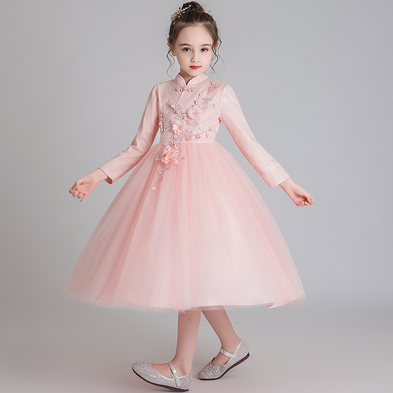 Girls dress spring and autumn dress little girl super foreign style flower girl host performance dress children's long-sleeved princess dress