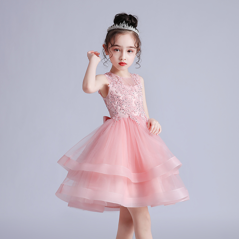 Trẻ em công chúa váy 2020 mùa hè cô gái ăn mặc mới Fluffy bé Net Sợi rỗng Super-Air Cô gái váy.