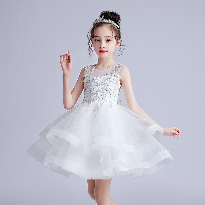Trẻ em công chúa váy 2020 mùa hè cô gái ăn mặc mới Fluffy bé Net Sợi rỗng Super-Air Cô gái váy.