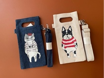 Cat French bucket canvas denim thermos cup cover protects crossbody