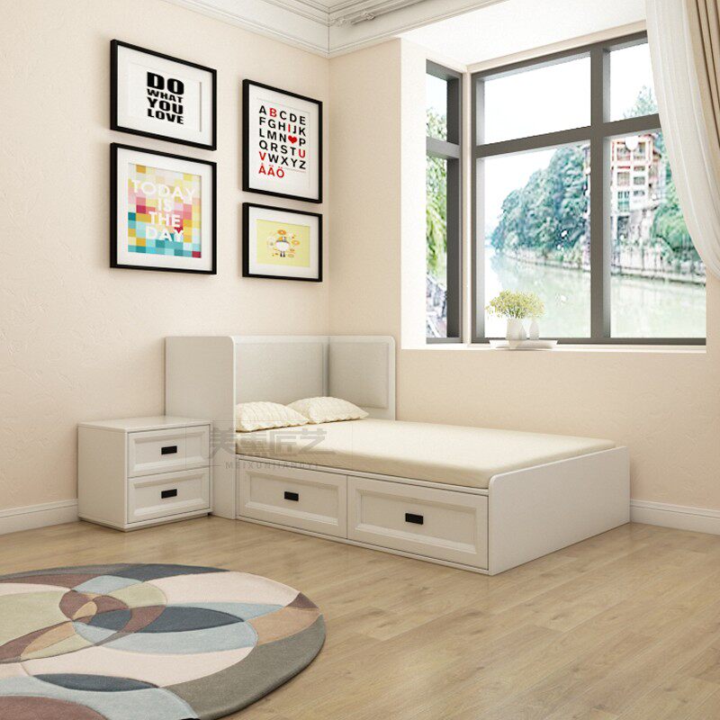 Tatami floating window Single beds 1 2 m Child backrest Soft bag Children custom bed 1 35m small family type drawer bed