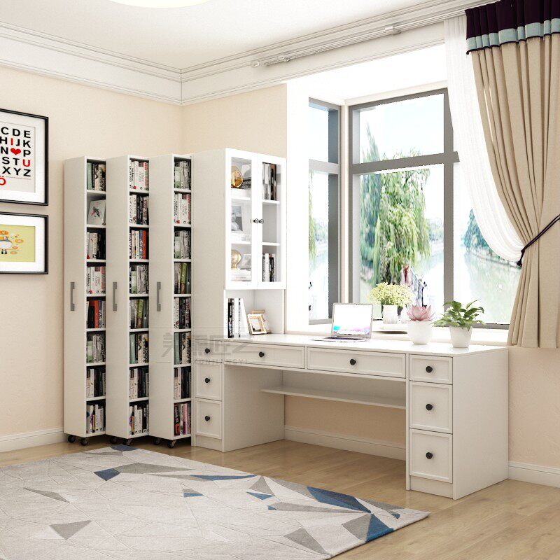 Nordic desk 2 meters long double study ticket bookcase All table 1 2 meters single combination bookshelf