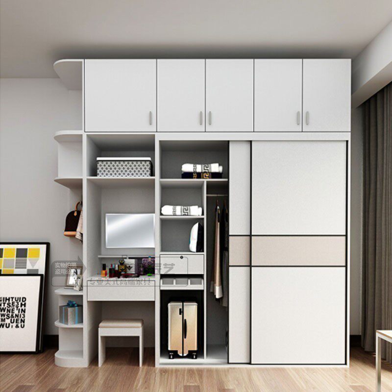 Modern minimalist Ramen wardrobe with top cabinet Makeup Bench Girl Custom Ultra Slim 1 3 m 2 4m Two doors closet