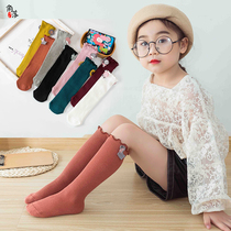 Autumn and winter new childrens stockings Princess candy color wooden ear baby socks cute cartoon girl pile socks