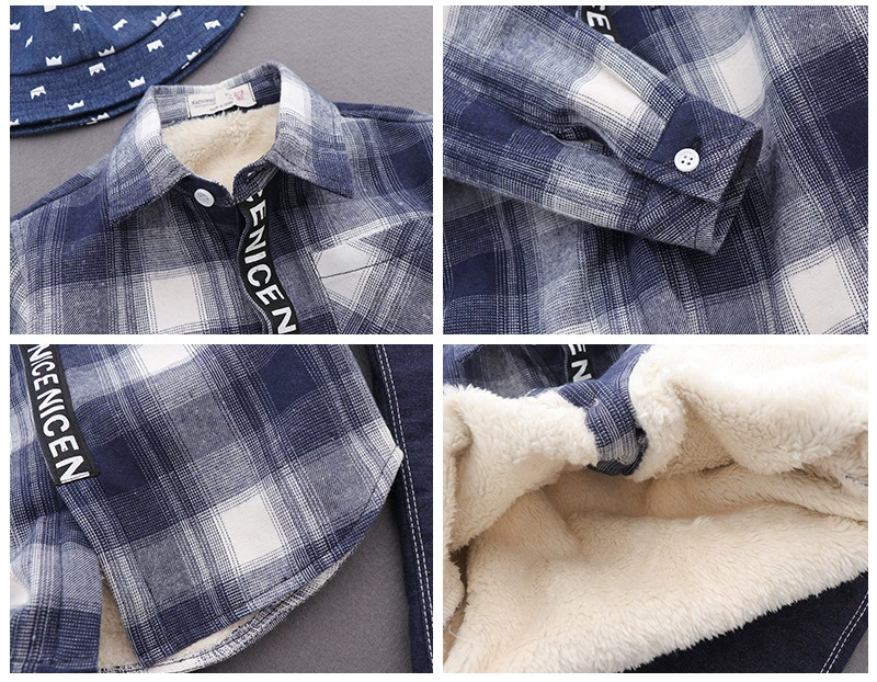 Áo cotton bé trai tay dài cộng với áo sơ mi nhung kẻ sọc dày mùa thu đông mẫu áo bé trai cộng với áo nhung bé ấm áp quần áo