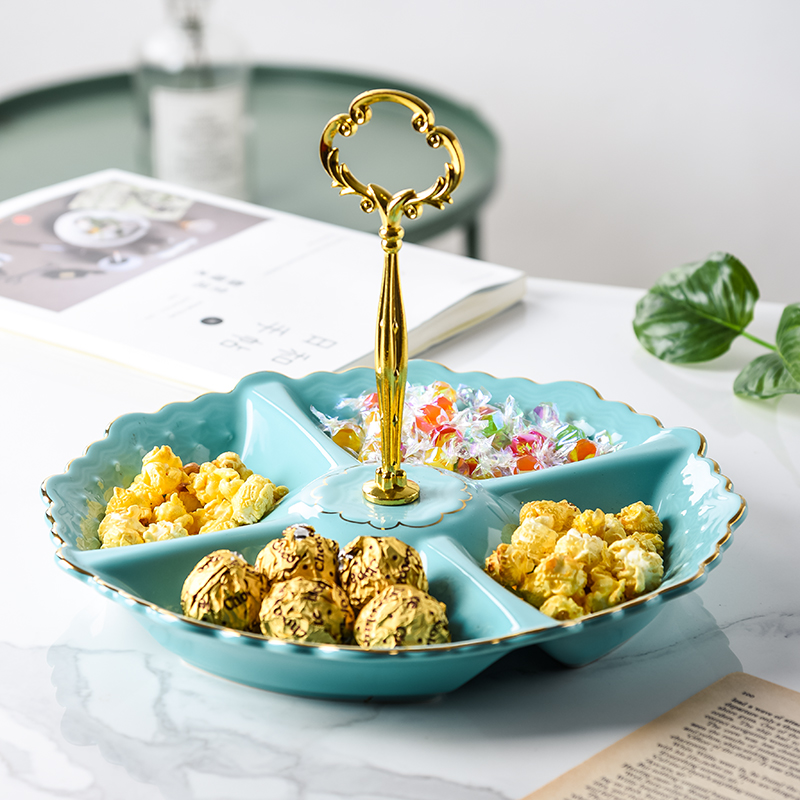 European-style ceramic multi-grid dried fruit plate creative fruit plate living room coffee table decoration luxury divided dried fruit bowl model room