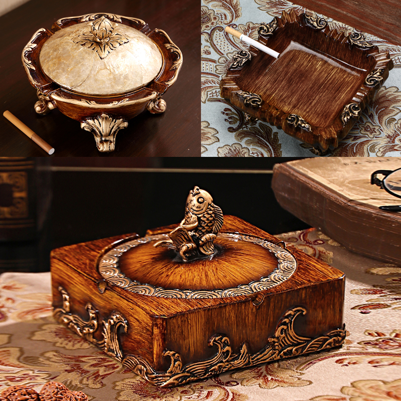 Chinese retro ashtray with lid living room trendy creative coffee table decoration office personality ashtray anti-fly ash - Taobao