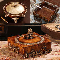 Chinese style retro with cover ashtray Living room Trend creative tea table swing piece office personality smoke cylinder anti-fly ash