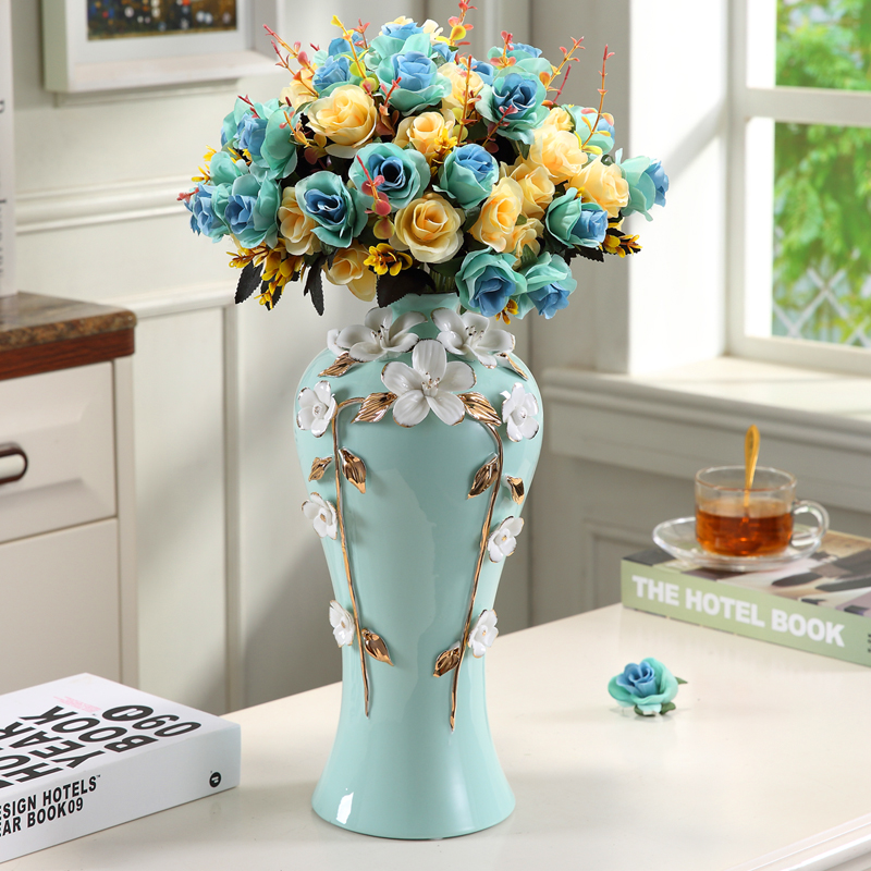 New Chinese American Light Luxury Ceramic Vase Ornament Ornament Living Room Home Decoration TV Cabinet Entrance European Flower Arrangement