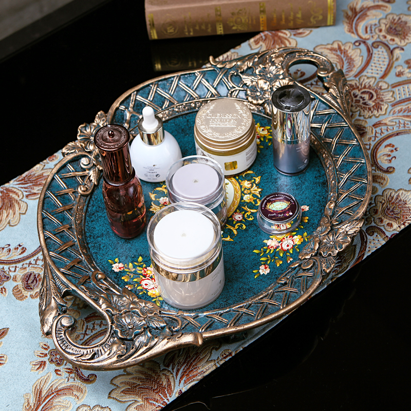 Light luxury retro storage tray European decorative decoration creative cosmetics display jewelry box key dessert tray