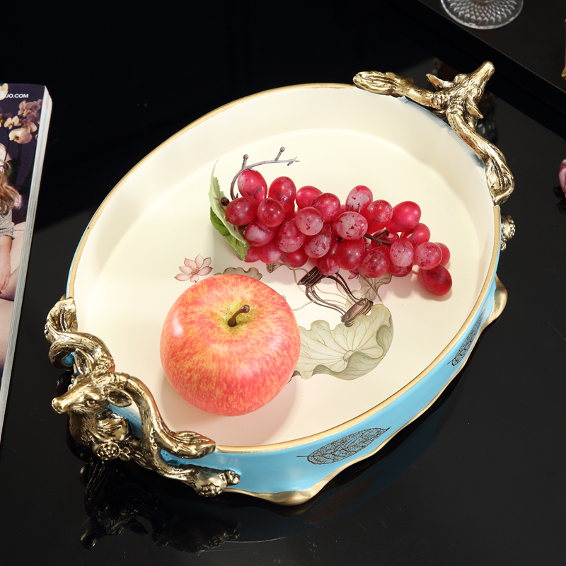 Eurostyle fruit tray living room tea table creative American dried fruit tray Decorative Pendulum decorated with light and luxurious and soft-packed home