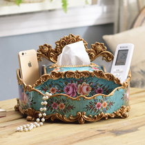 European remote control multifunctional tissue box creative drawing paper box living room coffee table cosmetics storage box decorative ornaments