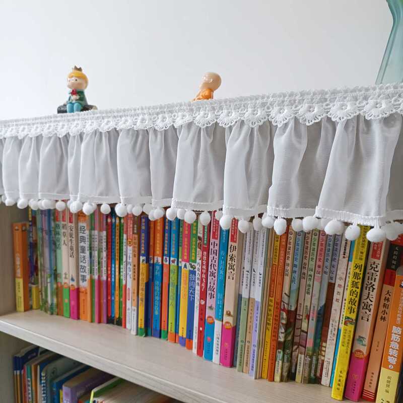 New Simple Magic Tape Lace Short Curtain for Bookshelf, Storage Rack, Kitchen Gap Blocking, Decorative Door Curtain