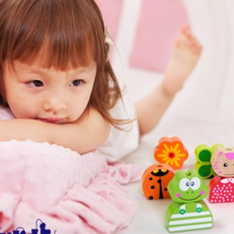 Mingta wooden beaded 12 months or more baby large particles hand-threading paired building blocks toddler educational toys