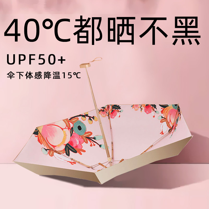Ultra Light Small Sunny Umbrella Dual-use Portable Five Fold Beach Umbrella Sunscreen Anti UV Shading Umbrella Woman Fresh Oil Painting Umbrella