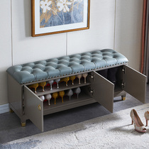 Door light luxury changing shoe stool household solid wood leather shoe cabinet entry multi-functional storage stool entry door wearing shoe stool shoe rack