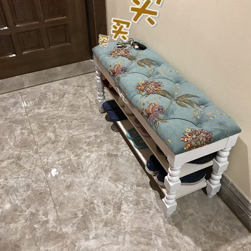 Fabric shoe changing stool living room small sofa stool home wearing shoe stool American all solid wood shoe changing cabinet European white shoe rack