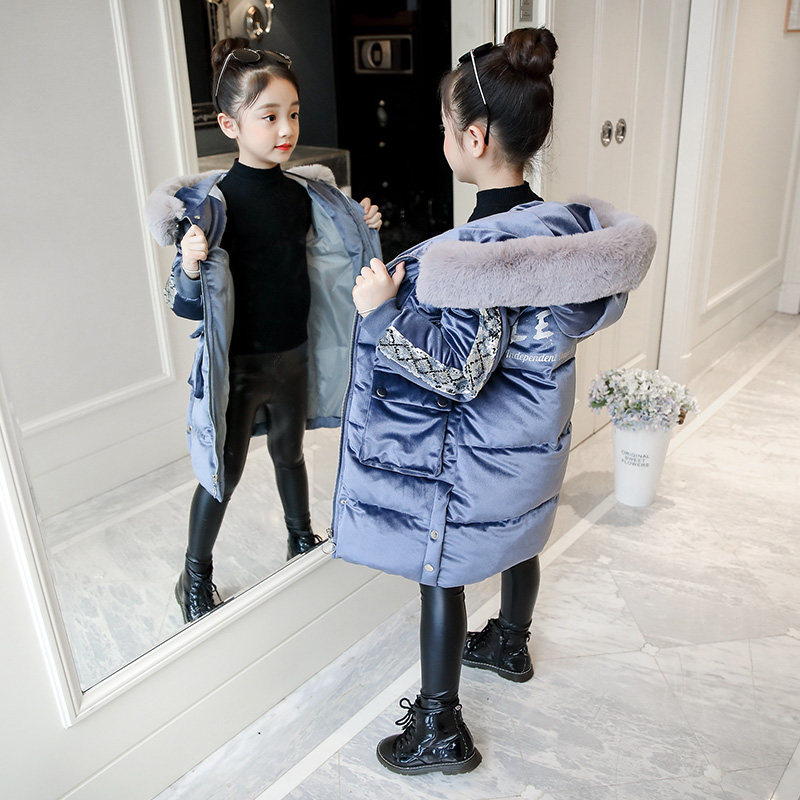 Girls 'winter clothes 2020 winter long version of cotton clothes Big children's quilted jacket Gold velvet girls' children's thickened cotton coat jacket