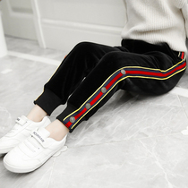 Girls autumn and winter clothing 2020 New plus velvet thickened foreign atmosphere winter children wearing golden velvet pants tide