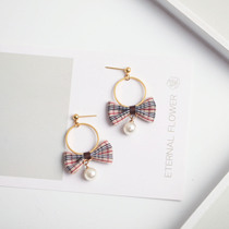 Flower Juku Autumn Winter Retro Plaid Butterfly Knot Circle Sweetness 14k Bag Gold Earrings Earrings Woman Temperament Personality Ear Clip