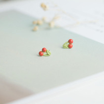 Floral handmade cherry s925 pure silver earbuds female personality cute anti-allergenic teen heart fresh and sweet ear clip