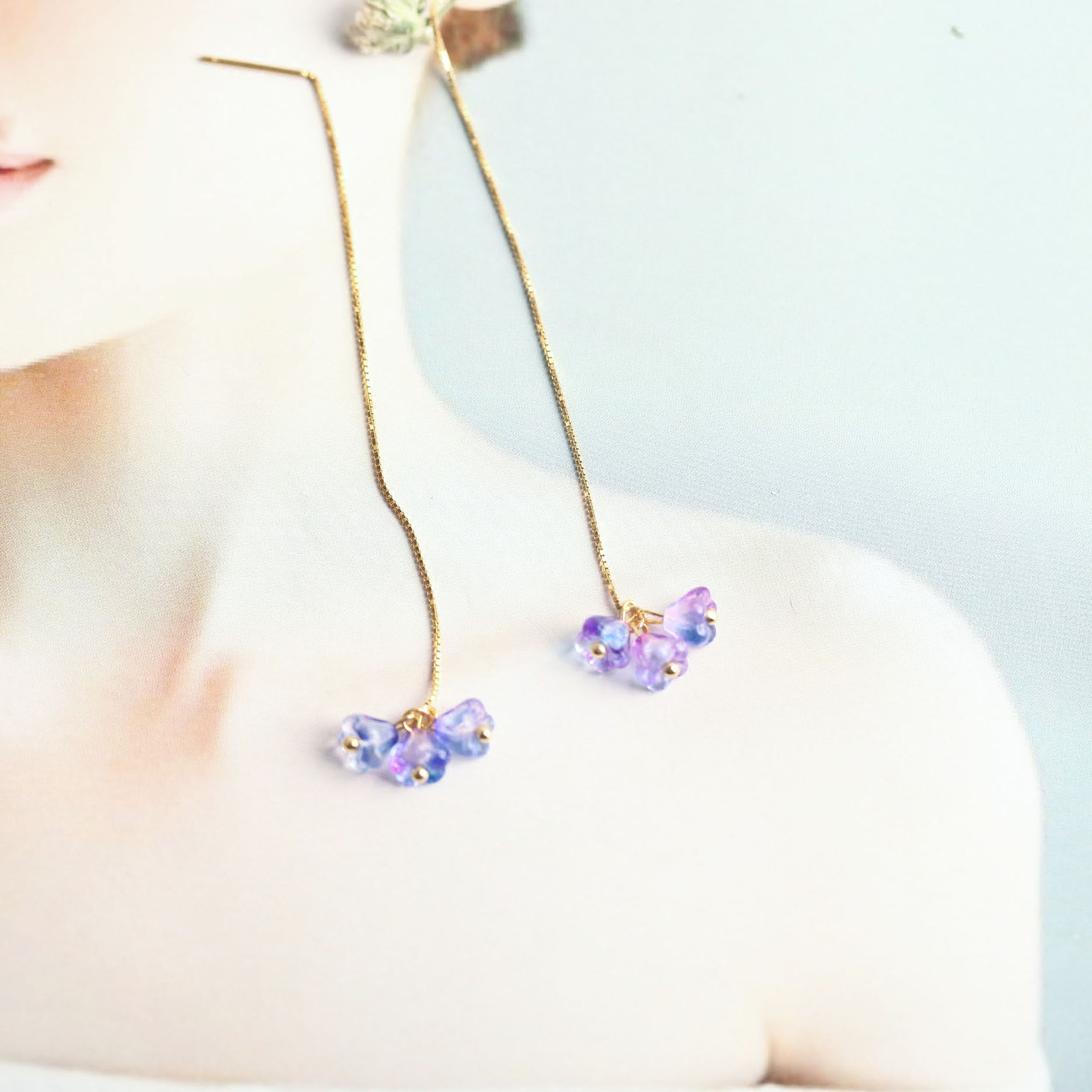 Huasu beautiful temperament s925 sterling silver lily-of-the-valley flower ear wire female hypoallergenic lady fairy full face thin