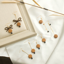 Flower Accommodation Card Its Round Wood Set 24k Bag Gold Earrings Anti-Allergy Ear Clip Temperament Brief Retro Wind Personality 100 lap