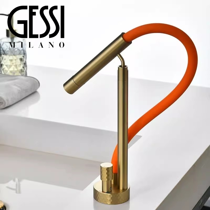 Italian Gessi Simple All-Copper Basin Faucet Hot and Cold Water Rotating Washbasin Bathroom Faucet