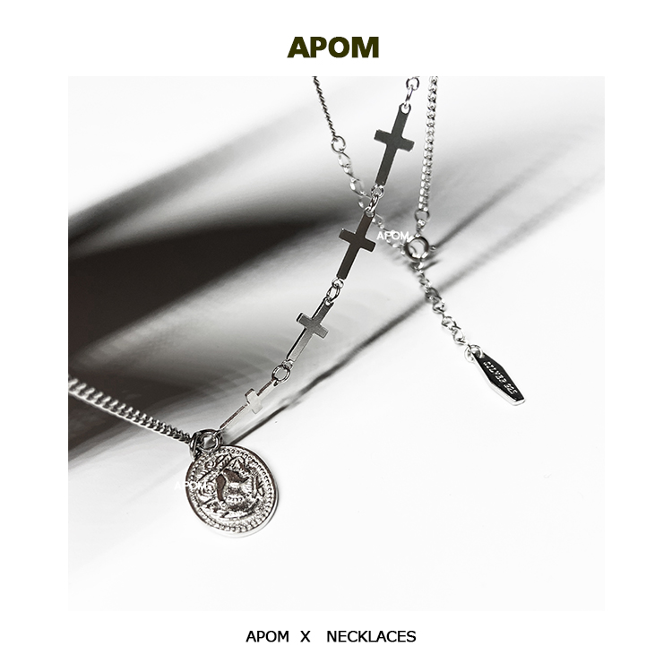 APOM Father 925 pure silver small crowdsourced cross AB chain portrait card pendant lukewarm wind necklace male and female lovers-Taobao