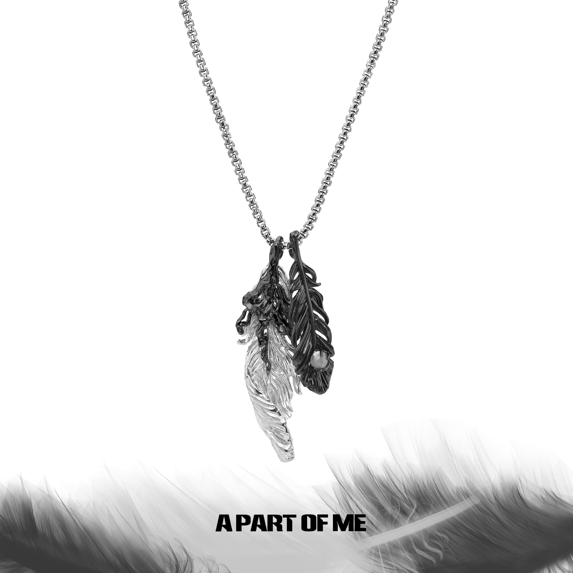 DIY取り外し可能なオリジナルニッチブラックとホワイトフェザーペンダントスタッキングネックレスダークセーターチェーン秋と冬の新しい男性と女性