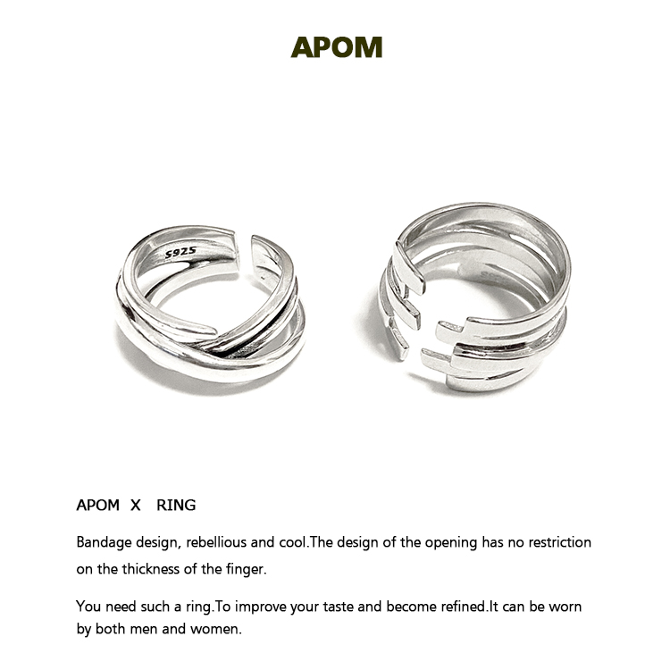 APOM Seven Levels Veil 925 Pure Silver Small Winding the Opening Ring Adjustment Adjustment for Advanced Couple Ring 520 Gifts