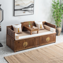 Новый китайский Push-and-pull Rohan Bed floor Living room Solid wood Lying Chailon Small Family of storage Guido T