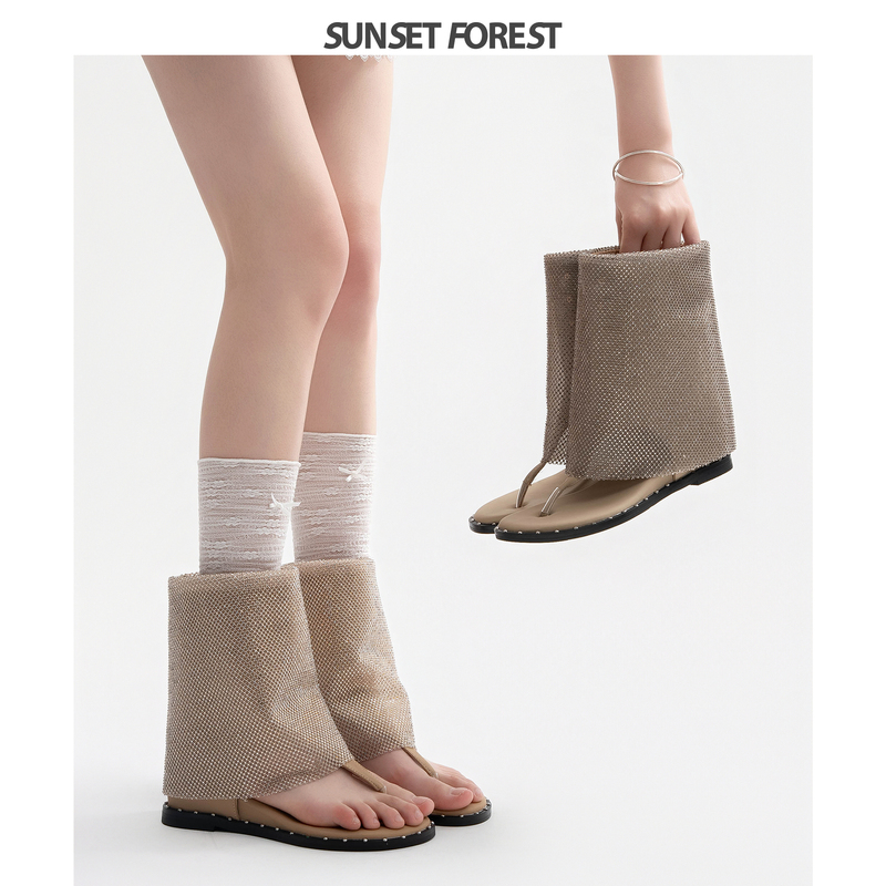 Sunset Forest Height-Increasing Short Boots for Women, Flip-Flop Style, 2026 Summer New Mesh Short Boots, Slippers for Outdoor Wear