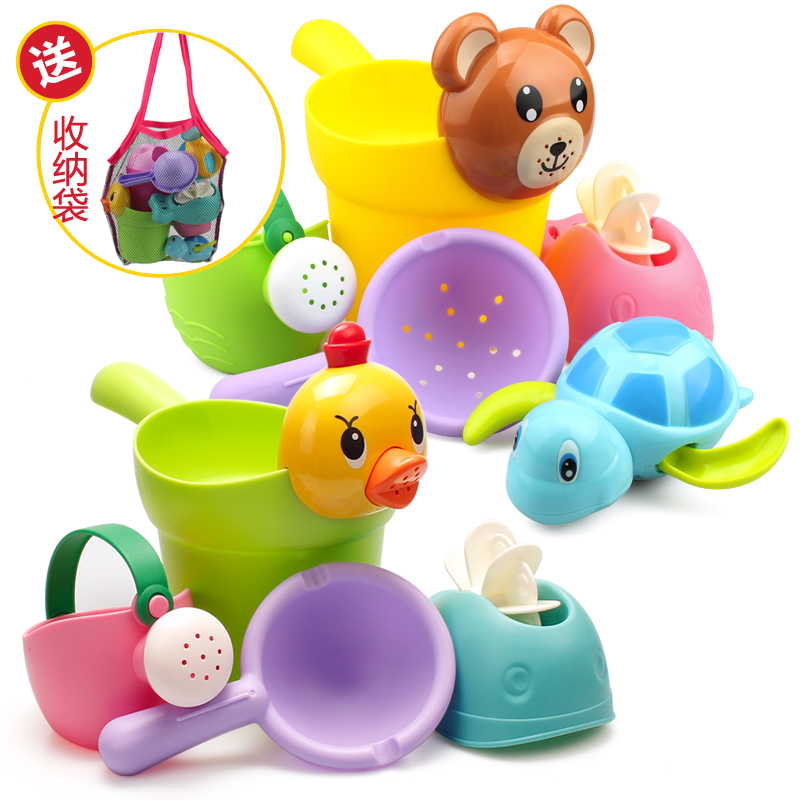 Children's bath toys play water cart Boy girl Little yellow duck shampoo cup Baby baby sprinkler pot set beach