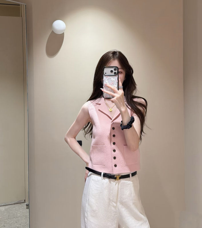 Cos Style Women's Clothing Slim Fit Notched Collar Vest Pink 2026 Summer New Product 1329858003