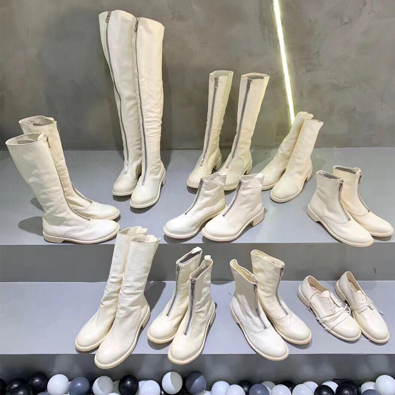Martin Boots for Women 2026 New Style Chunky Heel Thick Sole Very Stylish Short Boots Front Zipper Genuine Leather White Martin Boots