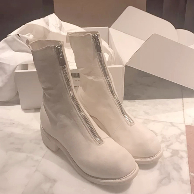 женские ботинки guidi ghost emperor; белые ботинки pl2 на молнии; кожаные ботинки Martin; полусапожки с круглым носком на толстом каблуке; женские весенне-осенние тонкие ботинки Изображение 1