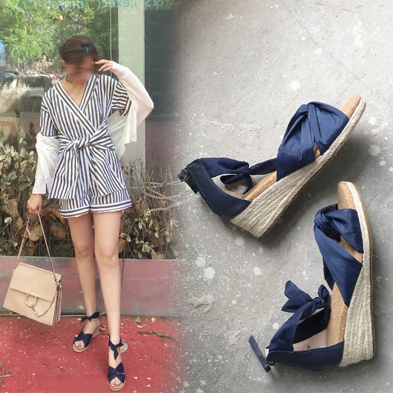 2022 new strap wedge sandal sandal women Summer Bohemian 100 lap thick bottom women's shoes genuine leather comfort muffin