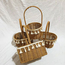 Willow rattan straw small flower basket imitation rattan flower basket photo props flower basket portable flower basket woven flower basket
