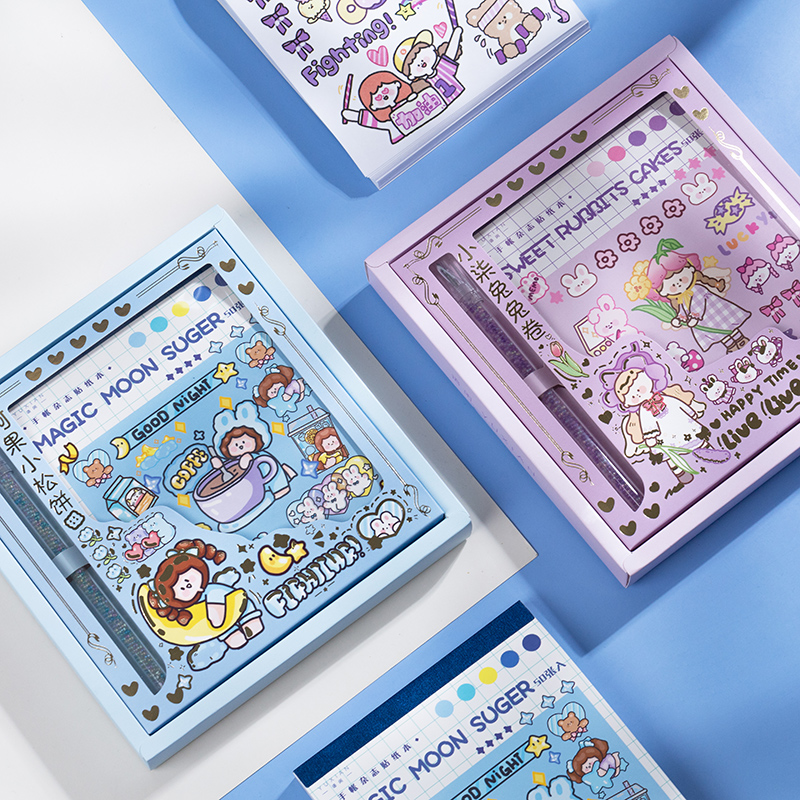 Cartoon Hand Ledger Magazine Sticker this material Knife Suit and Paper Decorative Pattern Gift Boxes and Girl Hearts Collage