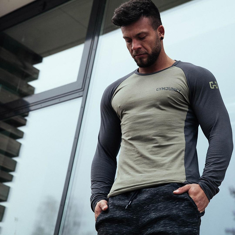 Muscle fitness brother autumn men's thin running sports training suit Elastic breathable base shirt long sleeve T-shirt