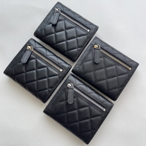 Classic goodies high-end sheepskin caviar and cowhide womens small fragrance style three-fold snap zipper wallet