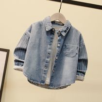 Boys Denim Shirt 2024 New Spring Clothing Baby Fashionable Spring and Autumn Lapel Shirt Childrens Spring Handsome Jacket