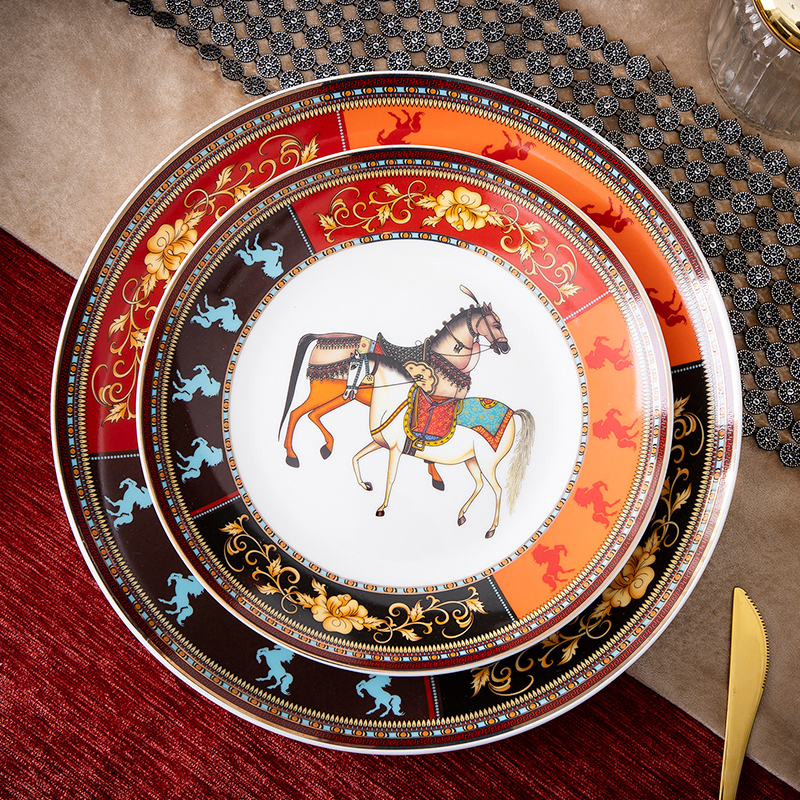 Luxurious Bowl and Plate Set, Hermès Tableware Gift Set, Jingdezhen Bone China Bowl and Plate Combination, Household Ceramic Bowl and Spoon Set
