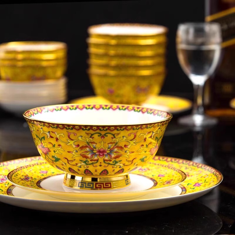 Jingdezhen Ceramic Royal Enamel Bone China Tableware 83-Head Dish Set Home Wedding Hotel Club Porcelain