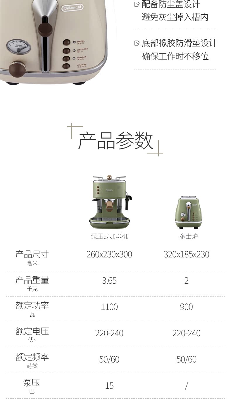máy pha cà phê dưới 10 triệu Máy pha cà phê bán tự động Delonghi / DeLong + máy nướng bánh mì nướng / máy nướng bánh mì kiểu retro - Máy pha cà phê máy pha cà phê tự động