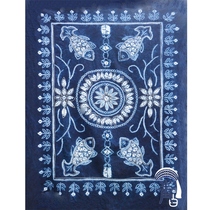 Yunnan ethnic minority handicrafts Dali green and white tie-dyed pure cotton small sheets Tea table cloth There are fish]